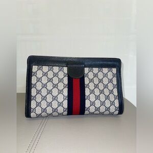 Gucci Old Shelly Line Second Bag PVC x Leather Off-White Navy GUCCI Men's Pouch